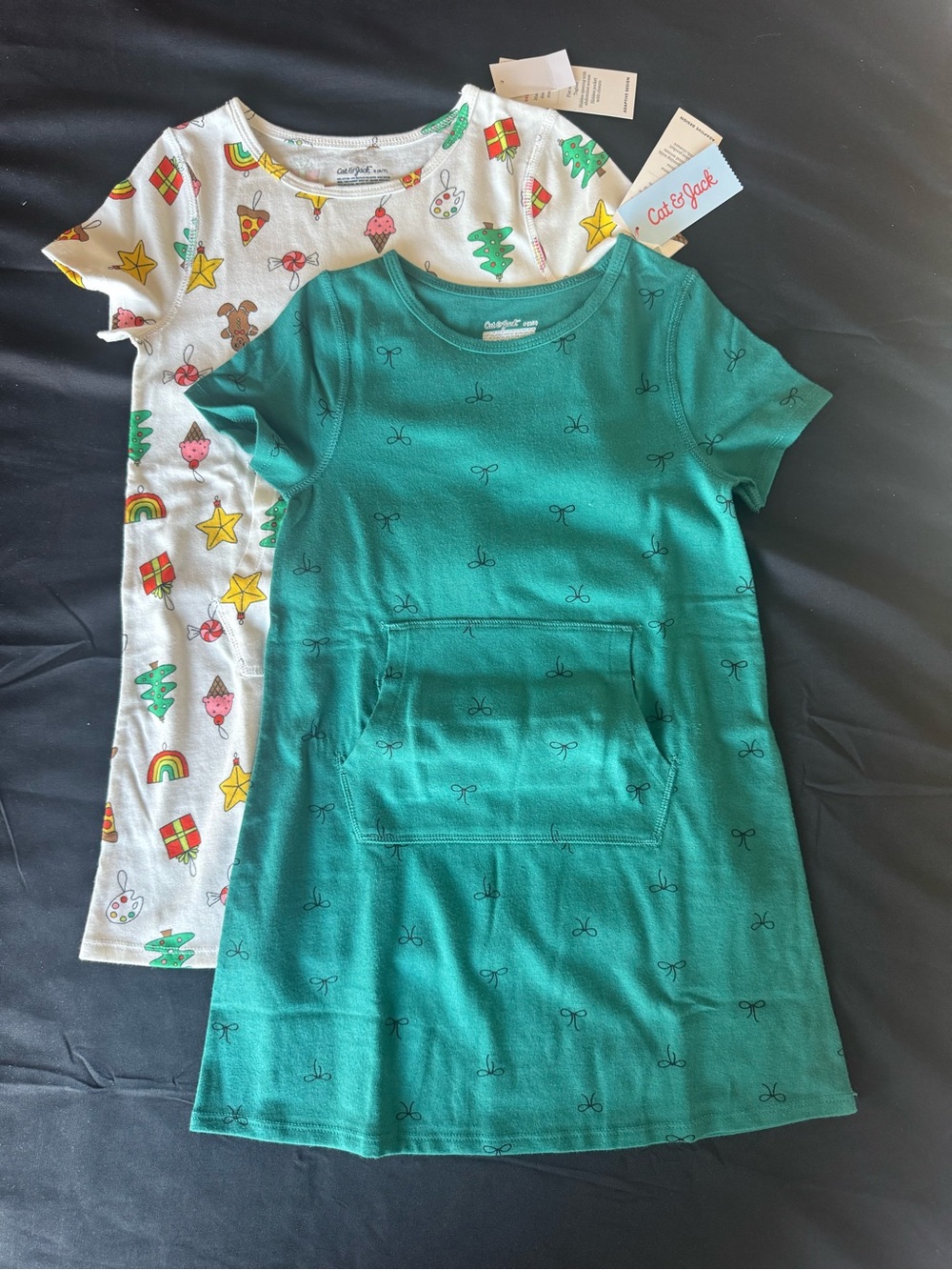 NWT Cat & Jack Girls Adaptive Short Sleeve Dress Lot 2 Pk Green White S 6/7